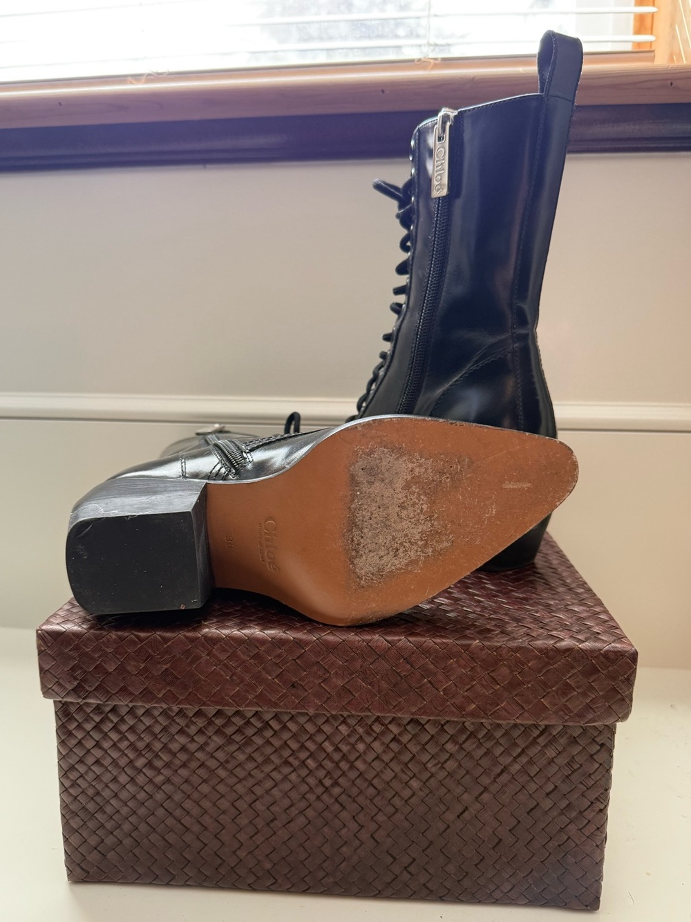 Chloe Black Lace-Up Mid-Calf Leather Boots - Picture 5 of 7
